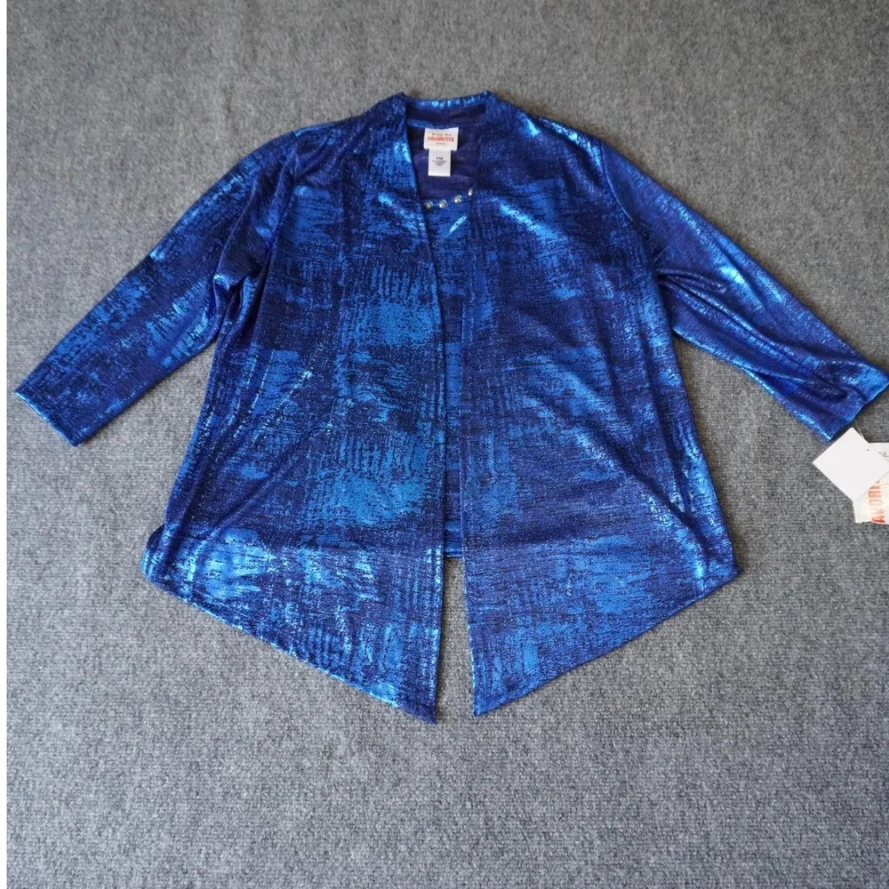 Ruby Rd. Petite Blue Metallic Jacket & Tank Top‎ Set Rhinestone Trim PM